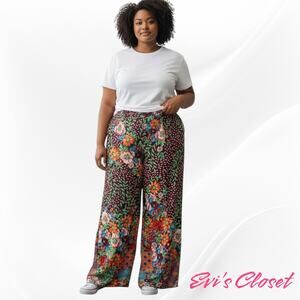 Chico's Woman's Folk Art Wide Leg Art Pants Sz 2.5 14R Satin Feel Lightweight.